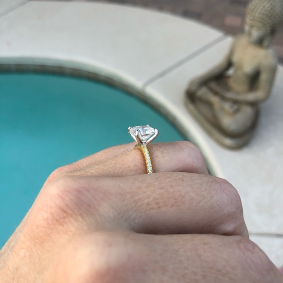 3ct Cushion Cut D, VVS1 Moissanite Pave Ring - Picture 10 of 15